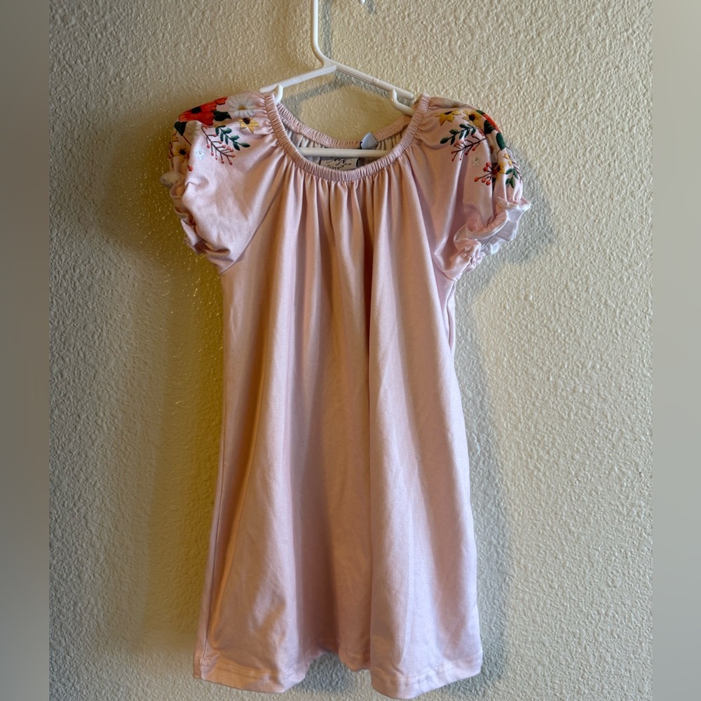 Adorable Light Pink Kids Dress with Floral Accents